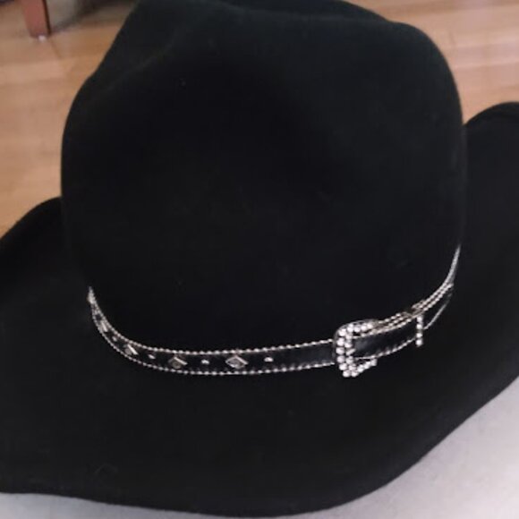 Authentic Scala womans black western wool moldable hat w/ studded belt look band - Picture 1 of 5